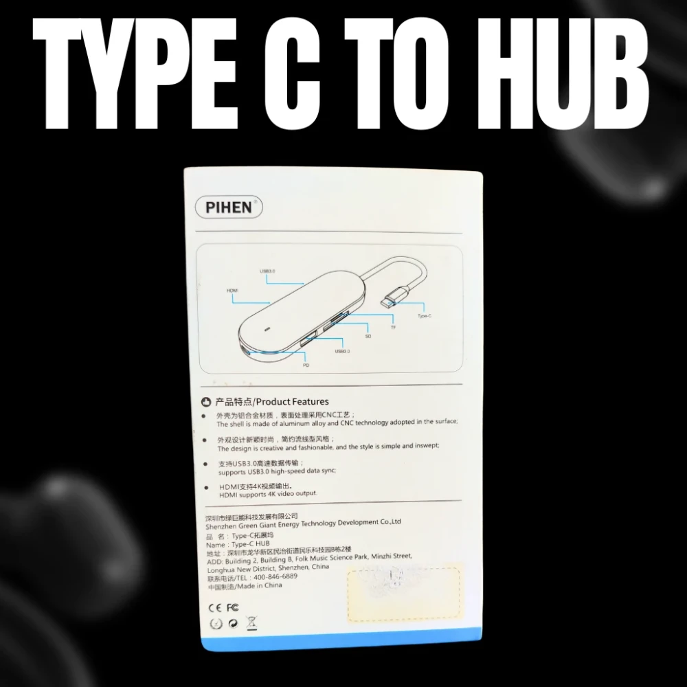 PIHEN Type-C Hub (HDMI, USB 3.0x2, PD, TF, Alloy)